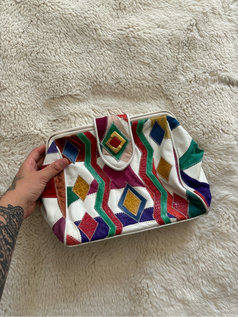 VTG Colorful Patchwork Leather Clutch Bag